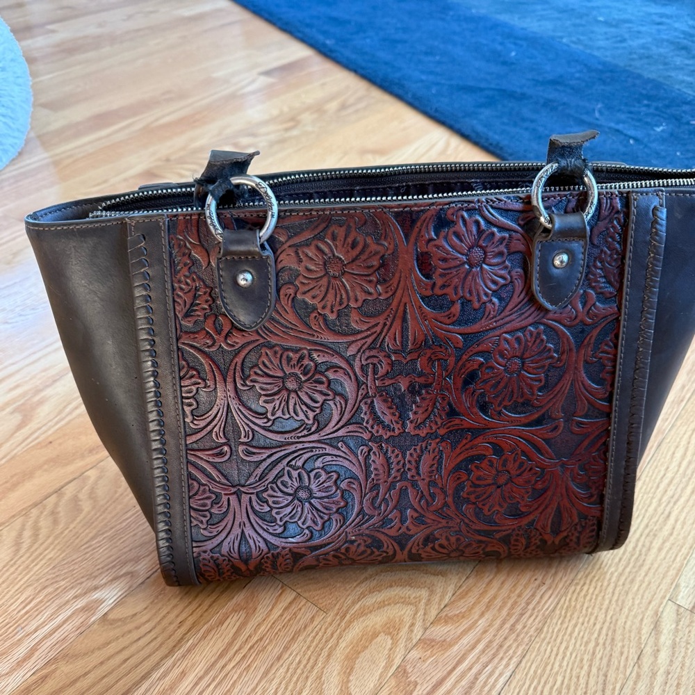 Montana West Floral Embossed Tote in Dark Brown and Black
